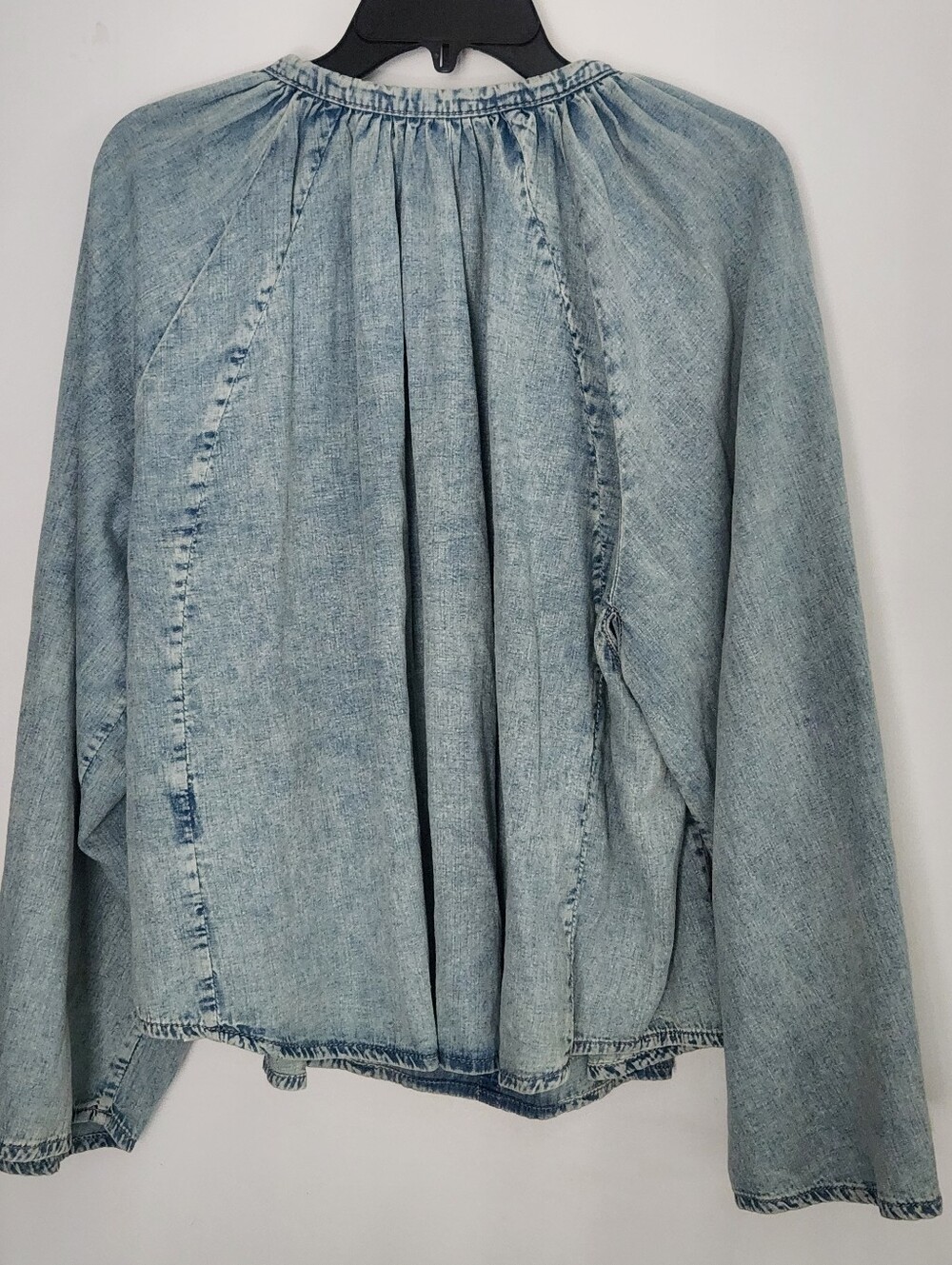 Frame Aries Denim Blouse Top Size Med Blue Cotton Linen Bell Sleeve - Picture 4 of 10